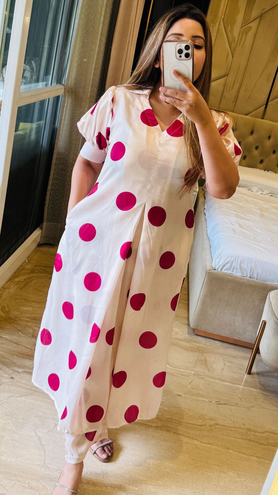 Power Polka Cotton Slub Co-ord (Off White)